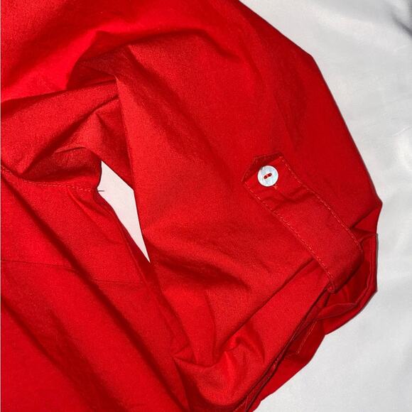 Poppy Red Blouse Tunic Lagenlook Asian Kimono Inspired L Roll Tab NWT Zac Rachel - Picture 2 of 10